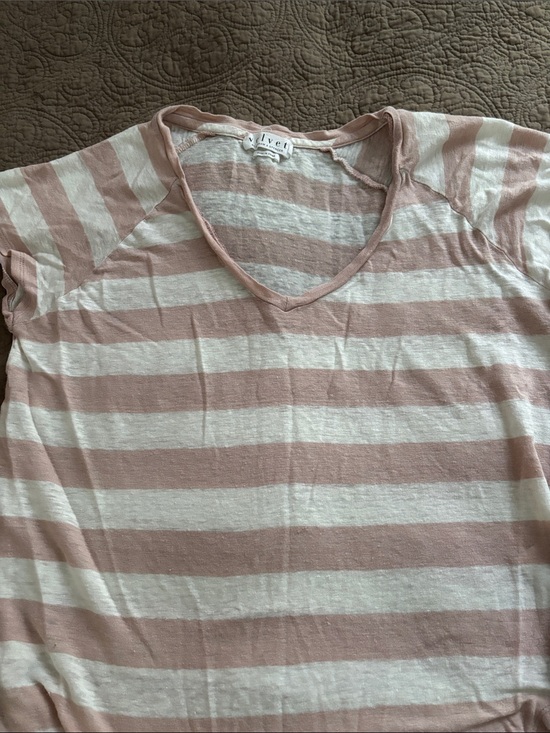 Velvet by Graham & Spencer Tops - VELVET Pink Blush Striped Linen Tee